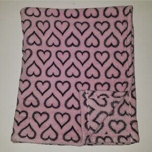 HB Pink Black Hearts Baby Blanket Girl Fleece Lovey 30" x 36"